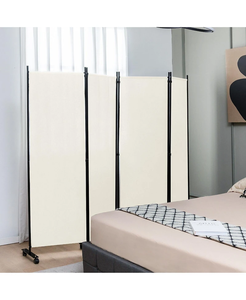 sumyeg 4-Panel Folding Room Divider Privacy Screen with Lockable Wheels for Indoor Use