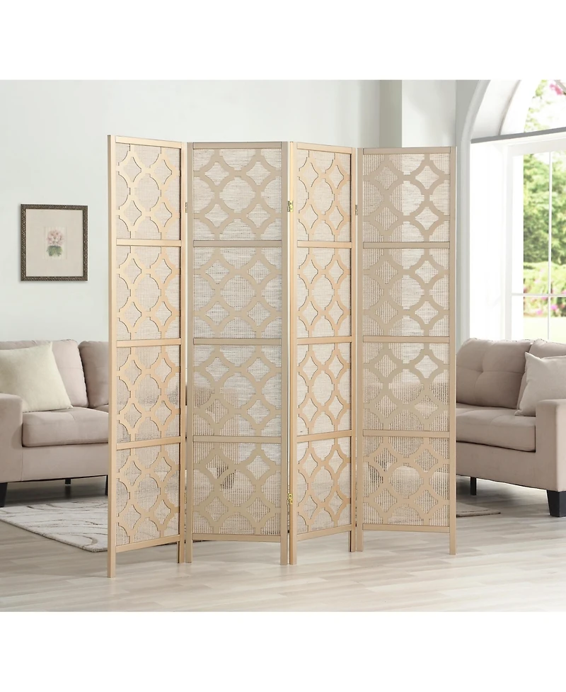 sumyeg 4-Panel Room Divider with Quatrefoil Diamond Design Folding Decorative Screen for Indoor Use