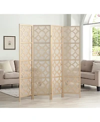 sumyeg 4-Panel Room Divider with Quatrefoil Diamond Design Folding Decorative Screen for Indoor Use