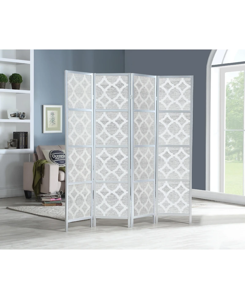 sumyeg 4-Panel Room Divider with Quatrefoil Diamond Design Folding Decorative Screen for Indoor Use