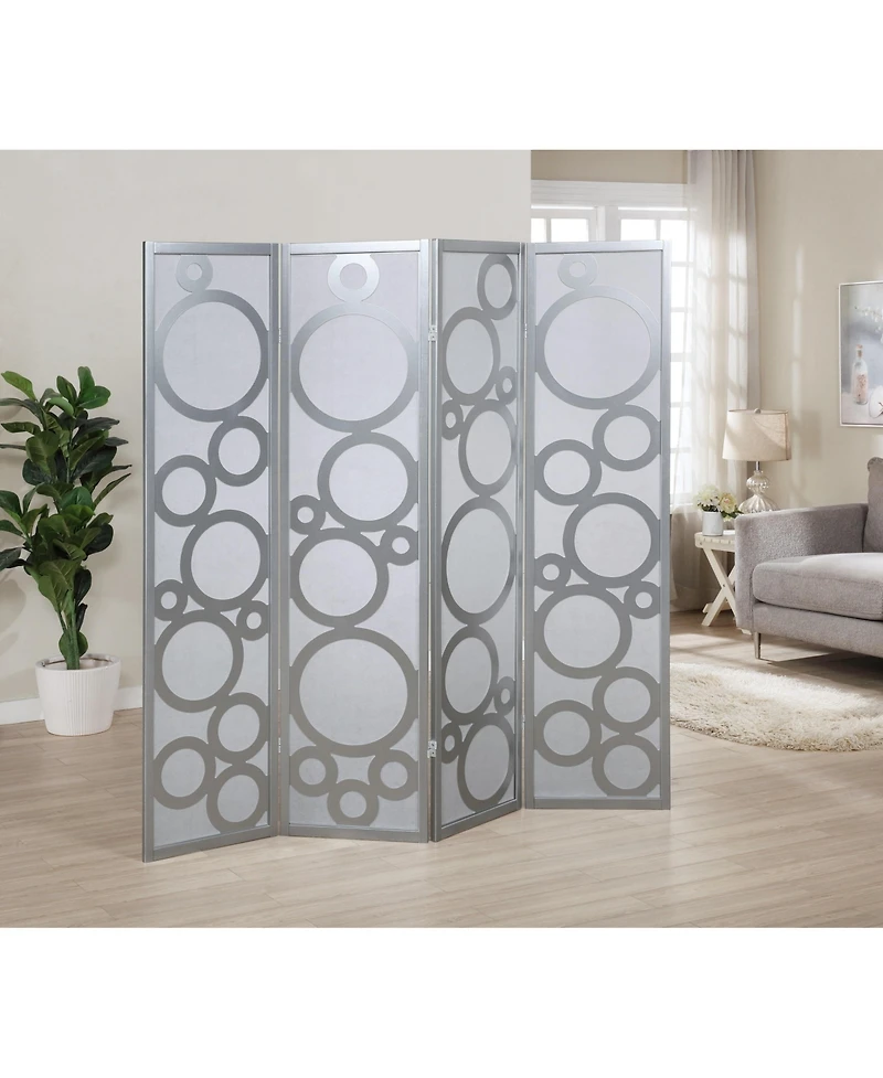 sumyeg Arvada 4-Panel Wood Room Divider with Circle Pattern Folding Privacy Screen for Indoor Use