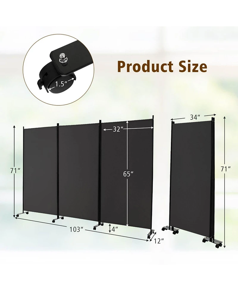 sumyeg 3-Panel Folding Room Divider with Lockable Wheels for Flexible Space Separation