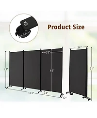 sumyeg 3-Panel Folding Room Divider with Lockable Wheels for Flexible Space Separation