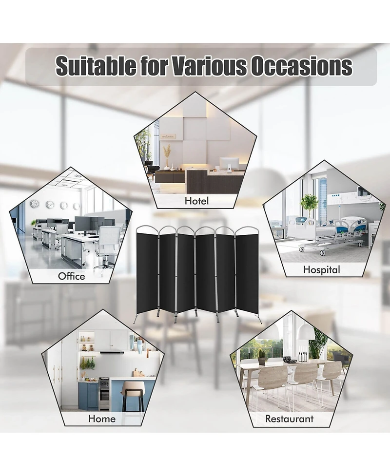 sumyeg 6-Foot 6-Panel Freestanding Folding Privacy Screen Room Divider for Indoor Use