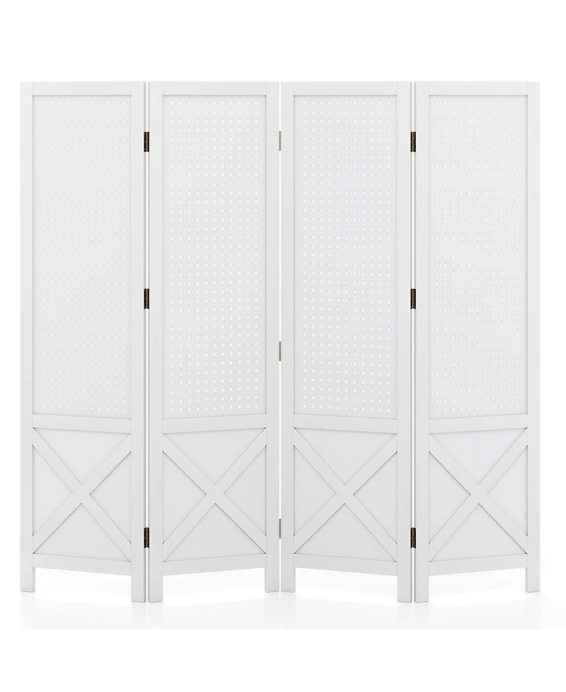 sumyeg 4-Panel Pegboard Display Stand Room Divider with Solid Wood Frame