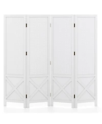 sumyeg 4-Panel Pegboard Display Stand Room Divider with Solid Wood Frame