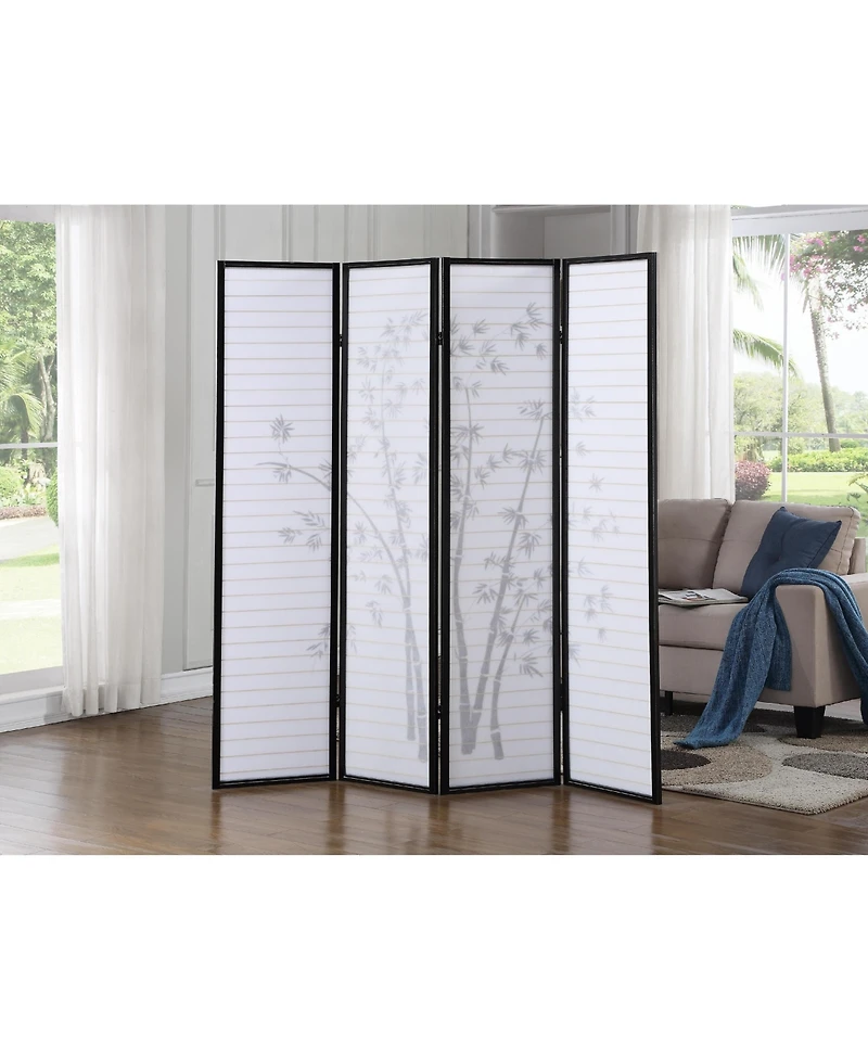 sumyeg Bamboo Print 4-Panel Framed Room Divider Screen for Indoor Space Separation and Privacy Use