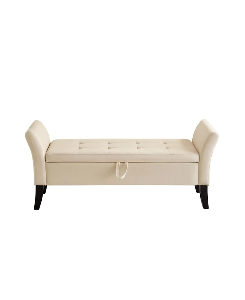 Flynama 51.5" Beige Milk Velvet Curved Arm Storage Bench