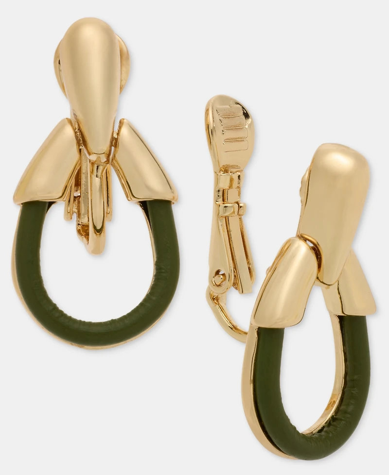 Anne Klein Leather Tear-Shape Clip-On Drop Earrings