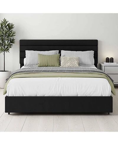Velvet Bed Frame, Platform with 4 Drawers Tufted Headboard, Upholstered Bed