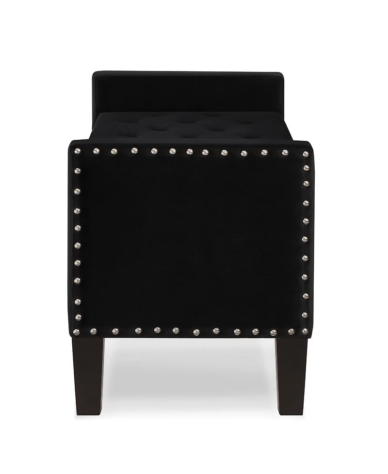 Flynama Velvet Tufted Nailhead Storage Bench with Armrests