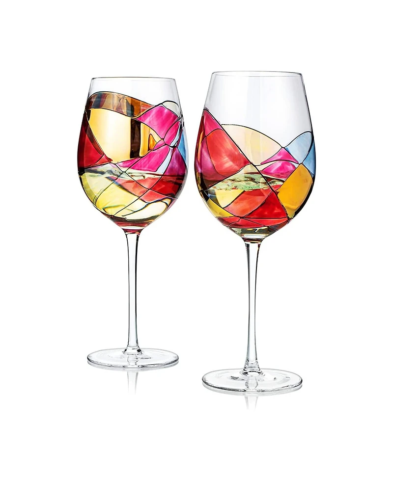 The Wine Savant Artisanal Hand Painted Wine Glasses, Set of 2