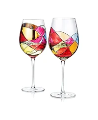 The Wine Savant Artisanal Hand Painted Wine Glasses, Set of 2