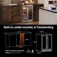 Ca'Lefort Wine and Beverage Refrigerator 24 Inch Dual Zone Wine cooler Holds 20 Bottles &60 Cans,Built-in/Freestanding Wine Fridge