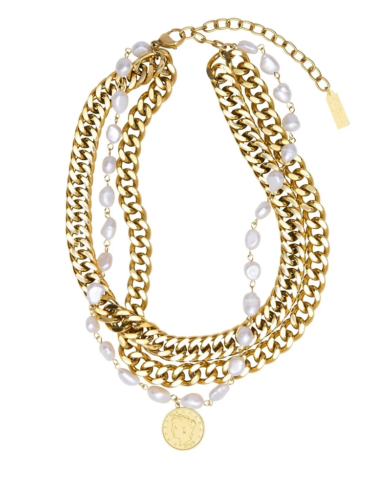 St. Moran Tarnish-Resistant Gold Natural Freshwater Imitation Pearl Adjustable Aragon Necklace