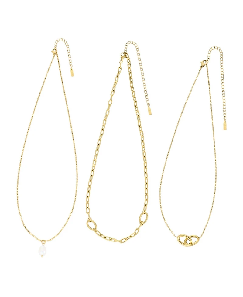 St. Moran Tarnish-Resistant Gold Set of 3 Natural Imitation Pearl and Chain Necklaces Lora Necklace Set
