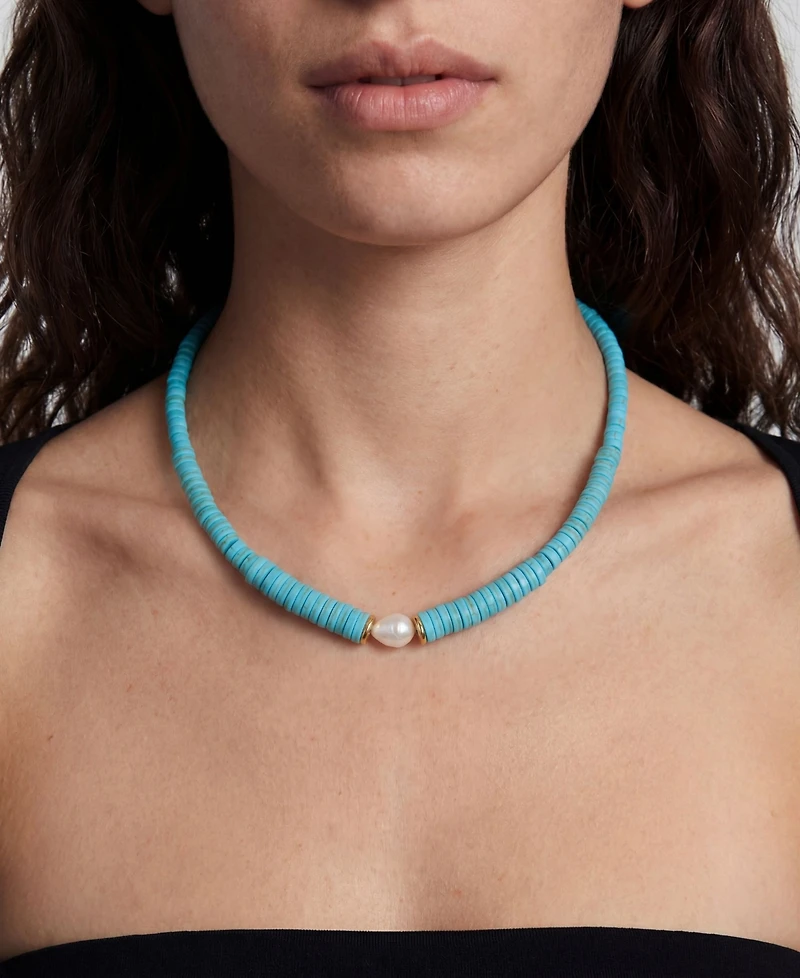 St. Moran Tarnish-Resistant Natural Freshwater Imitation Pearl Chunky Turquoise Beaded Delray Necklace