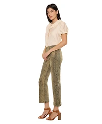KanCan Women's Usa Juniors' High Rise Crop Flare Python Print Jeans