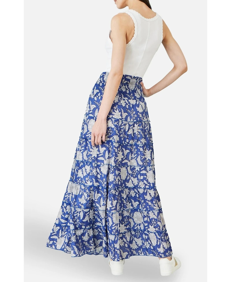 Yumi Women's Floral Cotton Tiered Maxi Skirt