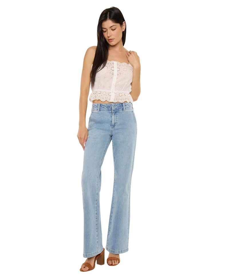 KanCan Women's Islan High Rise Wide Flare Jeans