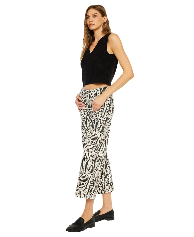 KanCan Women's Alonso Mid Rise Printed Crop Wide-Leg Jeans