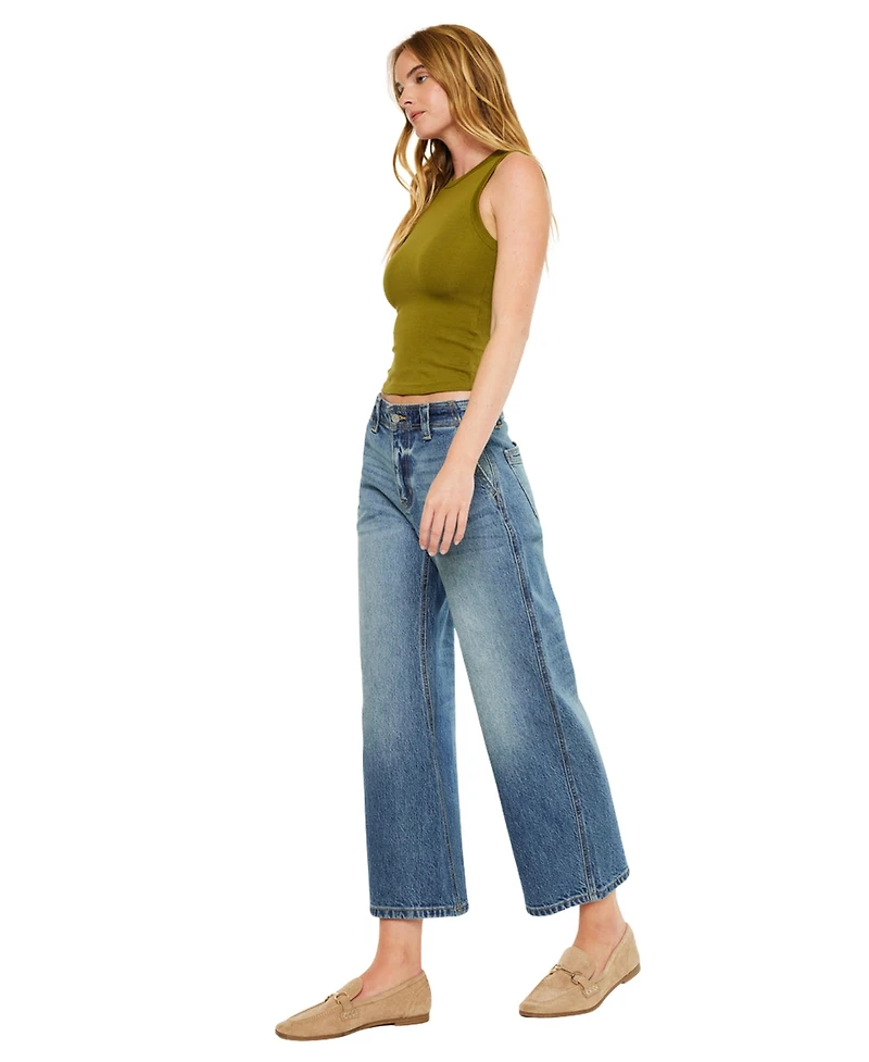 KanCan Women's Bells Mid Rise Loose Barrel Jeans