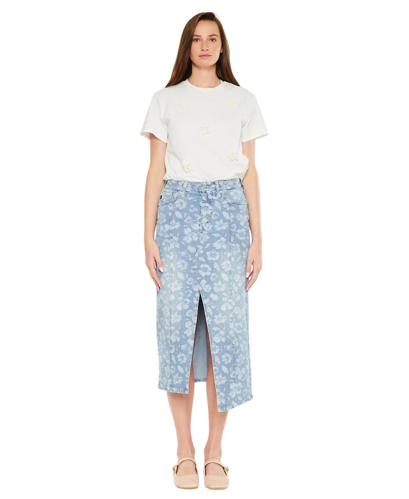 KanCan Women's Hibiscus High Rise Midi Skirt