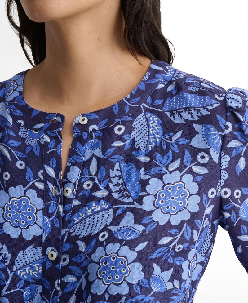 UNTUCKit Women's Linen Blend Floral Lena Shirt Dress