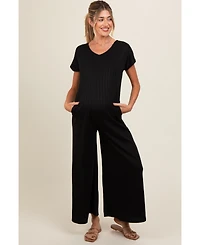 Pinkblush Women's Ribbed Wide Leg Maternity Jumpsuit