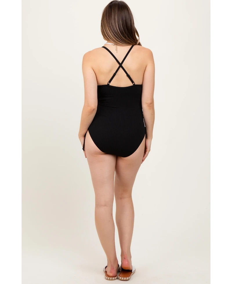 Pinkblush Maternity Ribbed O-Ring Strap Side Tie Swimsuit
