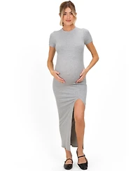 Pinkblush Maternity Heather Grey Short Sleeve High Slit Maxi Dress