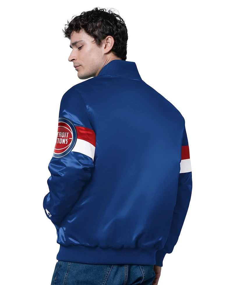 Starter Men's Blue Detroit Pistons Triple Option Varsity Full-Snap Satin Jacket
