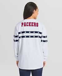 Wear by Erin Andrews Women's White Green Bay Packers Americana Stripe Long Sleeve T-Shirt
