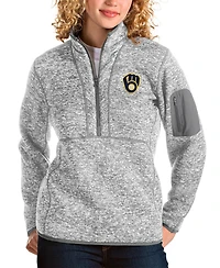 Antigua Women's Heather Gray Milwaukee Brewers Fortune Half-Zip Pullover Jacket