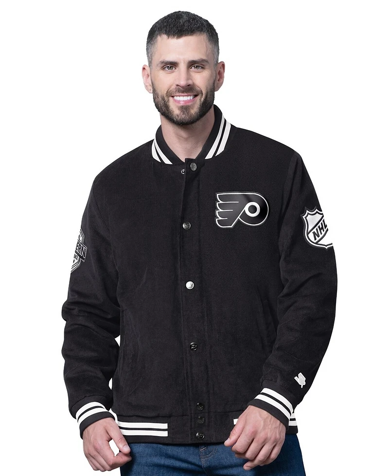 Starter Men's Black Philadelphia Flyers Blackout Corduroy Full-Snap Varsity Jacket