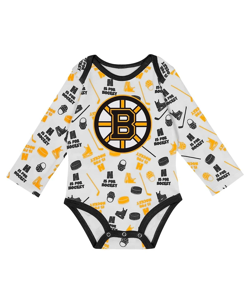 Outerstuff Baby Boys and Girls White Boston Bruins Quick Learner Long Sleeve Bodysuit