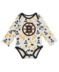 Outerstuff Baby Boys and Girls White Boston Bruins Quick Learner Long Sleeve Bodysuit