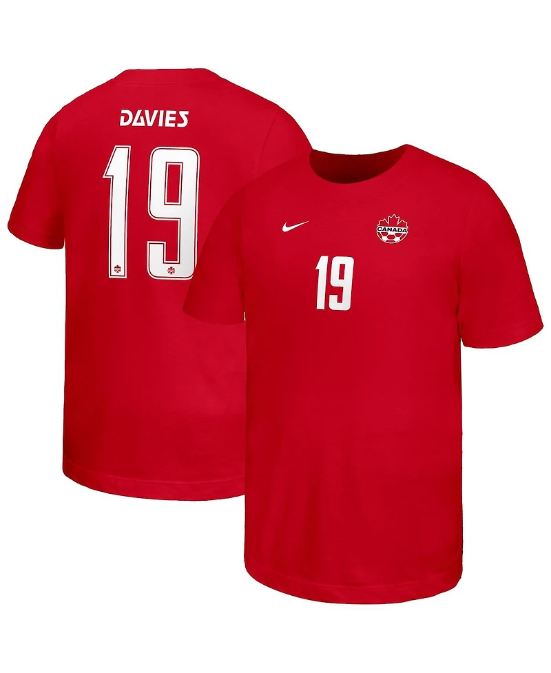 Nike Big Boys and Girls Alphonso Davies Red Canada Soccer Home Player Name & Number T-Shirt
