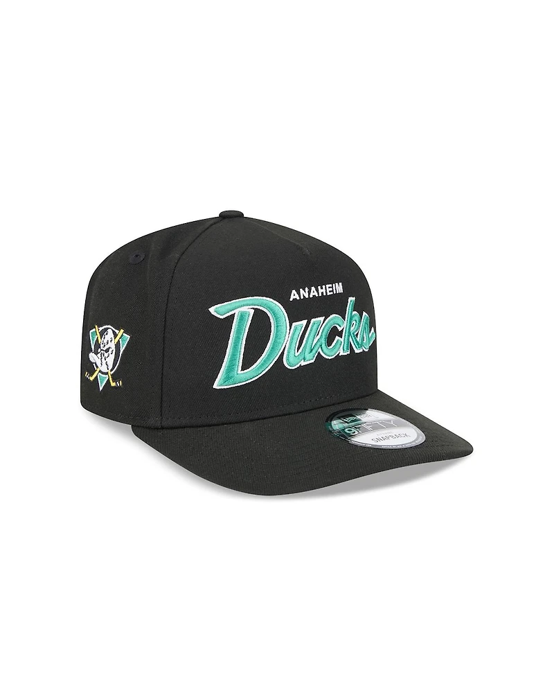 New Era Men's Black Anaheim Ducks Script A-Frame 9FIFTY Snapback Hat