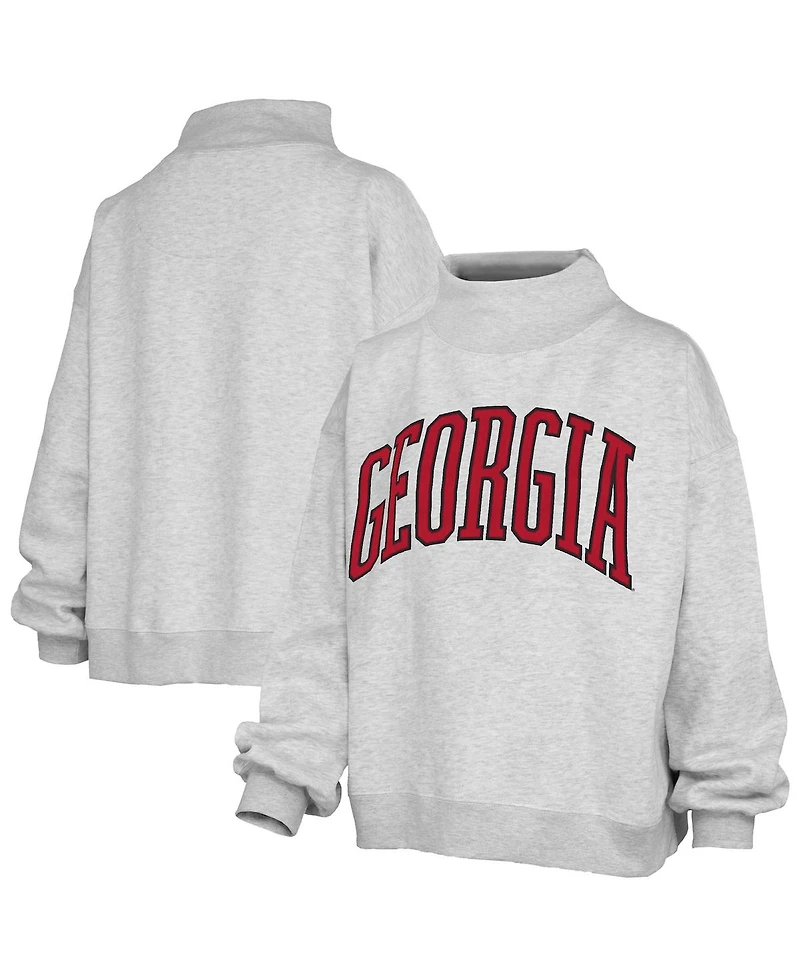 Pressbox Women's Heather Gray Georgia Bulldogs Oversized Nelson Mock Neck Sweatshirt