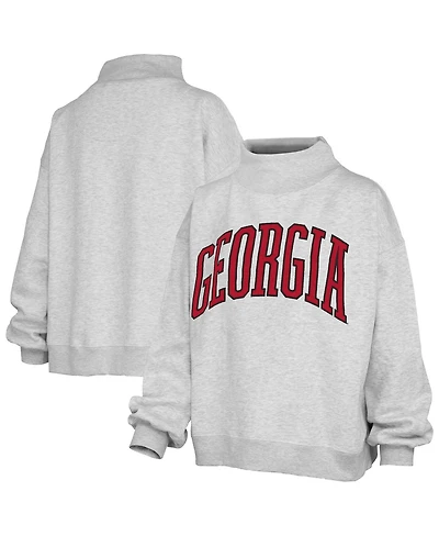 Pressbox Women's Heather Gray Georgia Bulldogs Oversized Nelson Mock Neck Sweatshirt