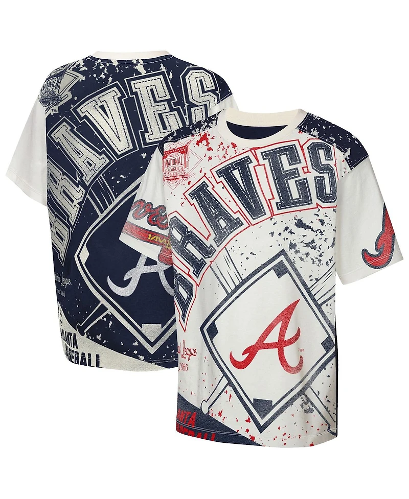 Outerstuff Big Boys and Girls Cream Atlanta Braves League Top Player Bold All-Over-Print T-Shirt