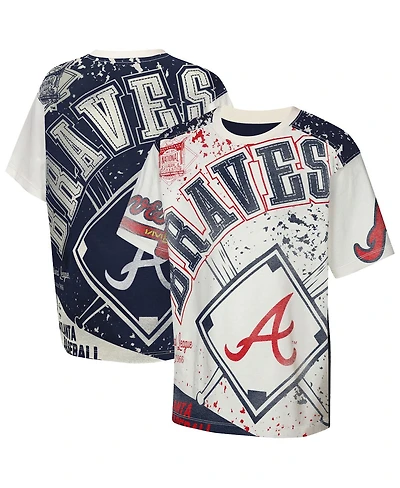 Outerstuff Big Boys and Girls Cream Atlanta Braves League Top Player Bold All-Over-Print T-Shirt