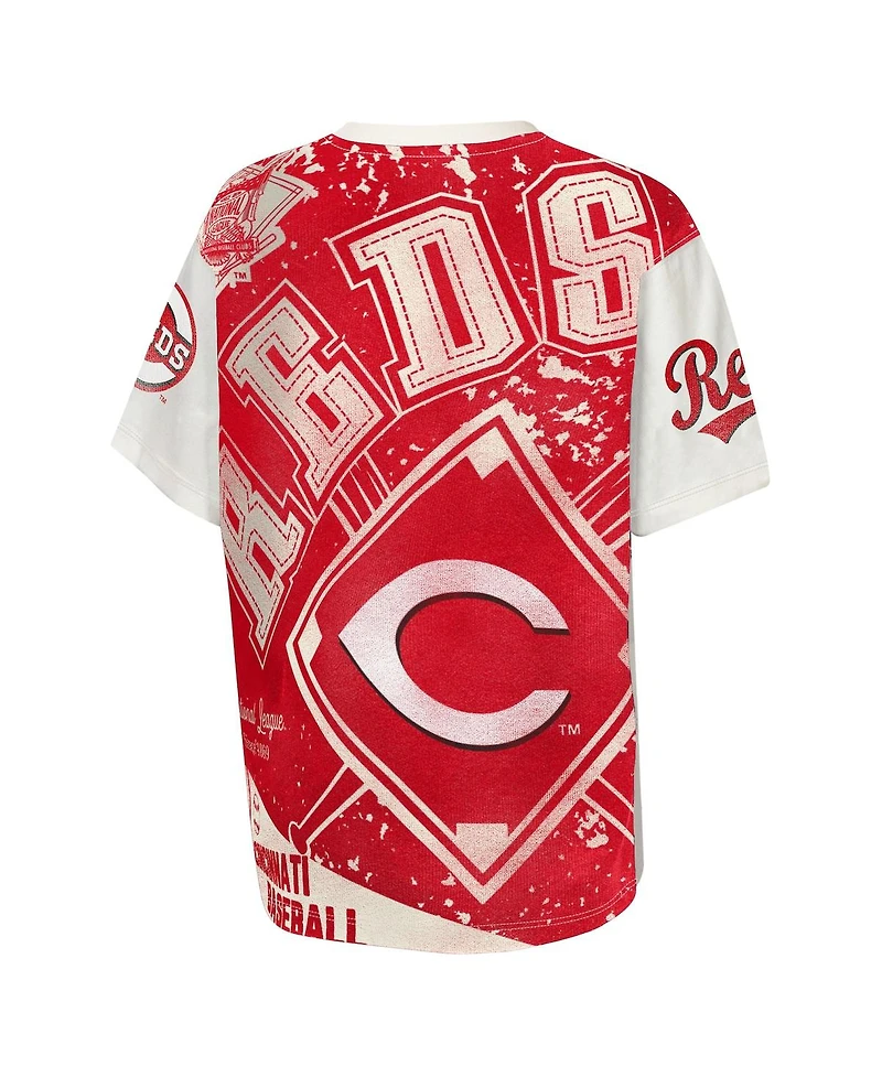 Outerstuff Big Boys and Girls Cream Cincinnati Reds League Top Player Bold All-Over-Print T-Shirt