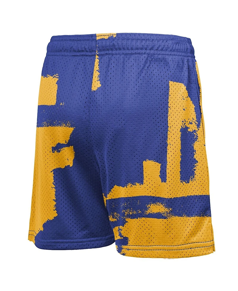 Nike Big Boys and Girls Royal/Gold Golden State Warriors Courtside Pro Shot Dri-fit Mesh Practice Shorts