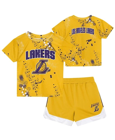 Outerstuff Preschool Gold Los Angeles Lakers Home Plate T-Shirt and Shorts Set