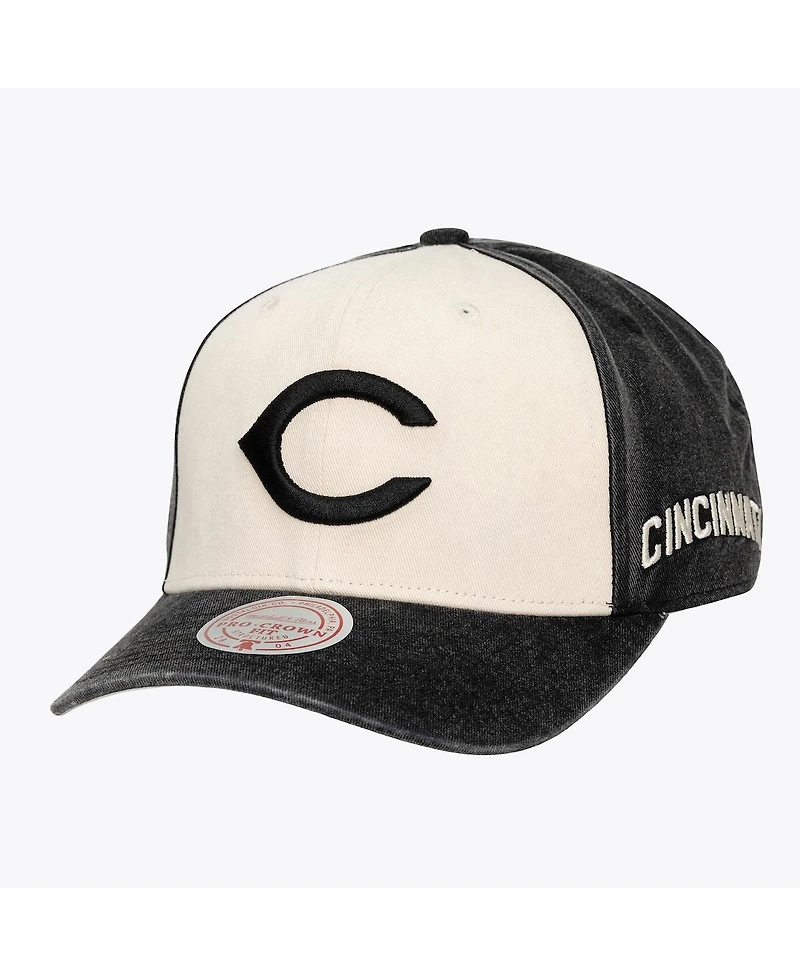 Mitchell & Ness Men's and Women's Cream/Black Cincinnati Reds Snow Block Pro Crown Snapback Hat