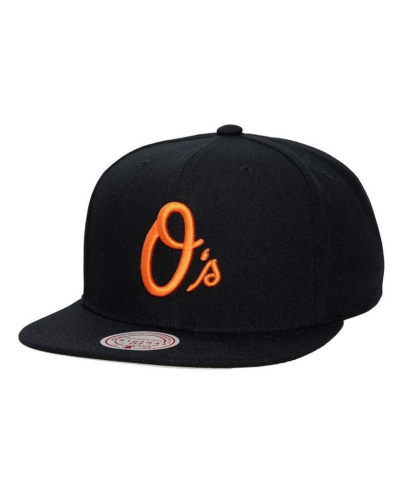 Mitchell & Ness Men's and Women's Black Baltimore Orioles Side Logo Snapback Hat