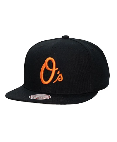 Mitchell & Ness Men's and Women's Black Baltimore Orioles Side Logo Snapback Hat