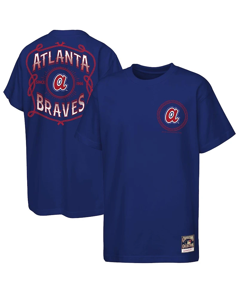 Mitchell & Ness Big Boys and Girls Navy Atlanta Braves Cooperstown Rodeo Rope T-Shirt